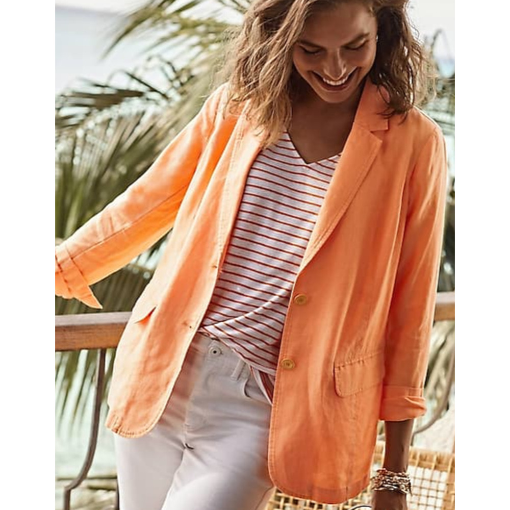 J Jill Linen Blazer XL V Neck Knit Top Set Apricot Striped Tank NWT Summer $198